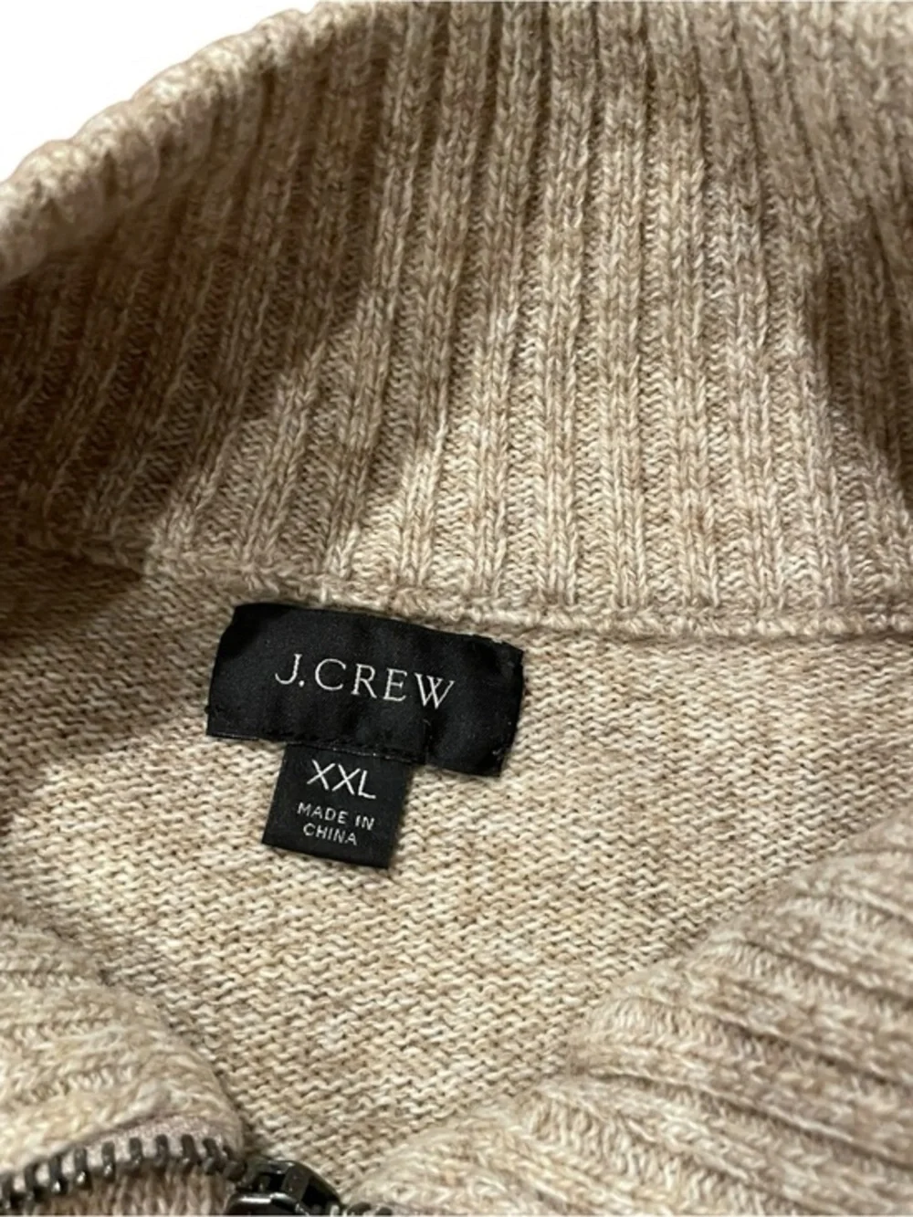 Mens XXL J Crew 1/4 Zip Sweater Merino Wool Blend Pullover Beige Tan 2XL